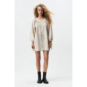 Zara Combined Dress Women's Medium Beige Neutral Boho Mini